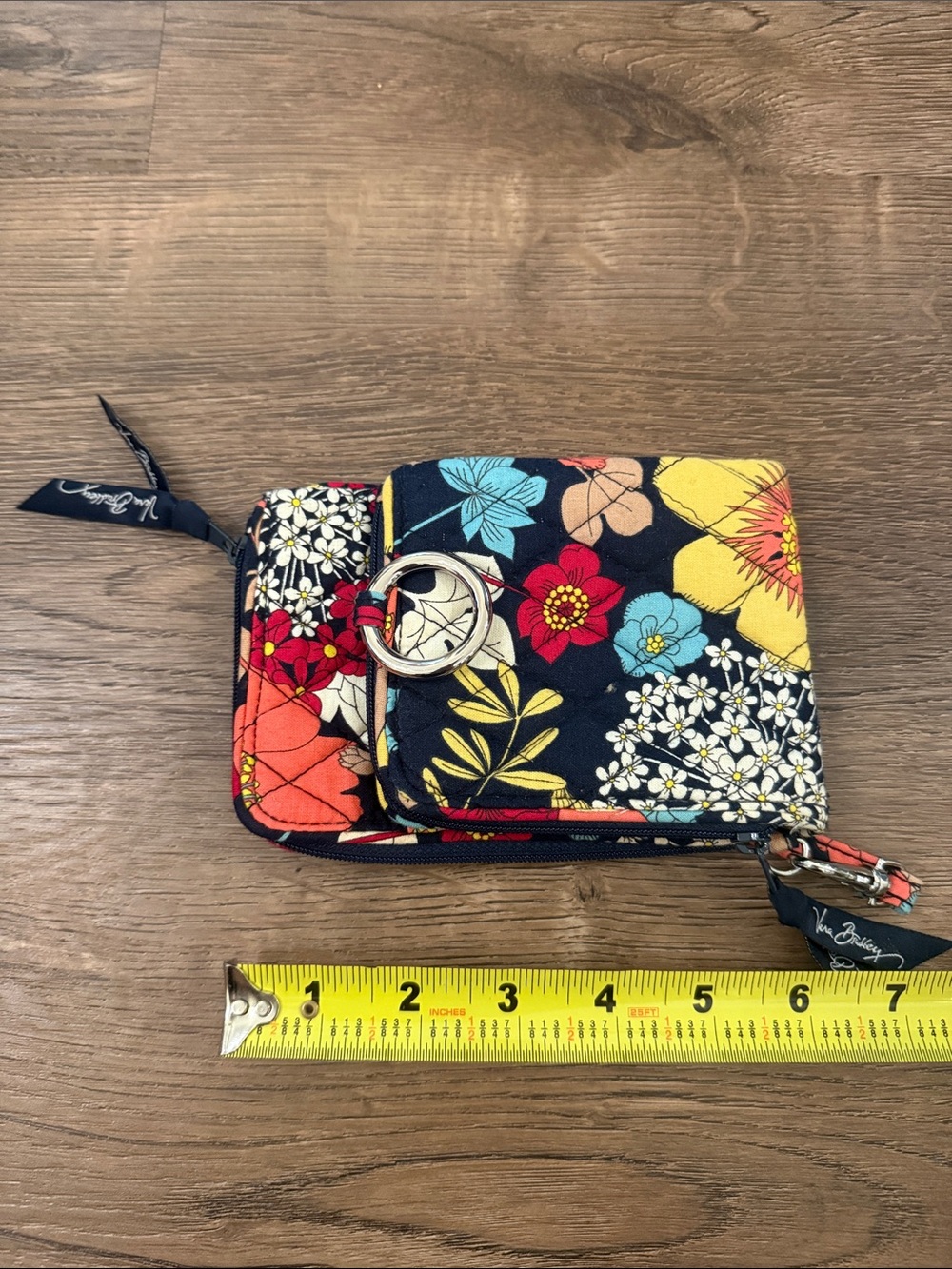 Vera Bradley Navy Floral Quilted Card Wallet with Keyring